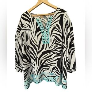 JM Collection Women's Linen Tunic
Zebra Peacock Embellished
Cruise Wear Size 3X